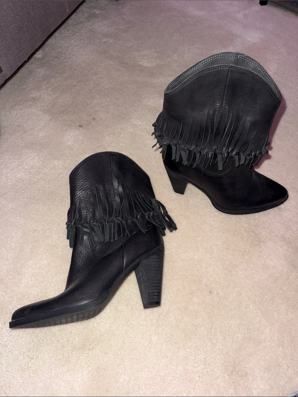 Zodiac Black Fringe Heeled Ankle Boots